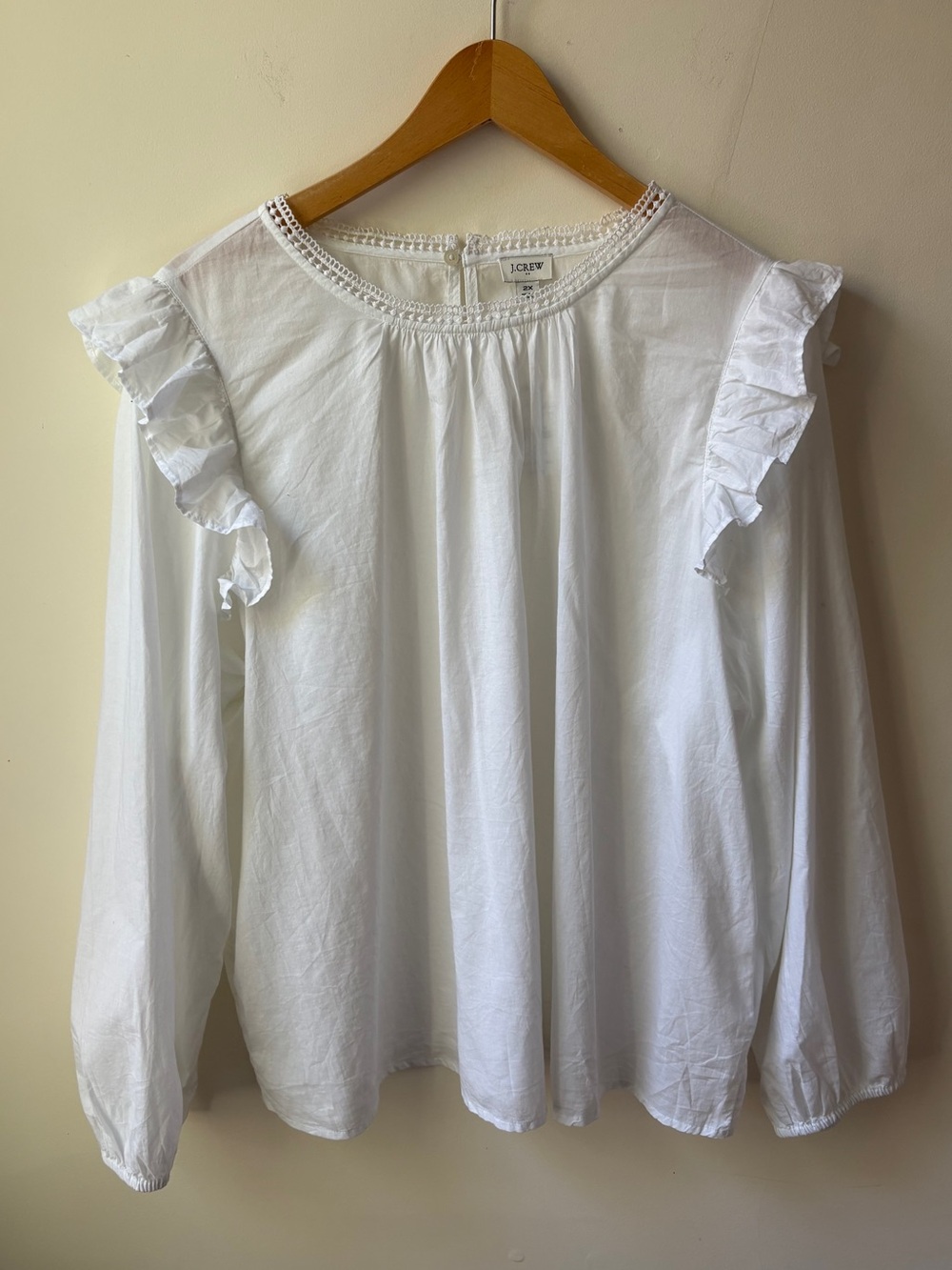 NWT J. Crew White Ruffle-Shoulder Long Sleeve Blouse - Picture 2 of 13
